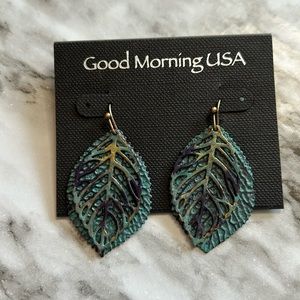 Good Morning USA Earrings. Double Leaf Design Dangle Earrings